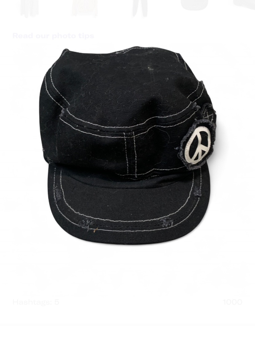 Y2K Black Peace Sign Emo Cadet Cap - Picture 1 of 5